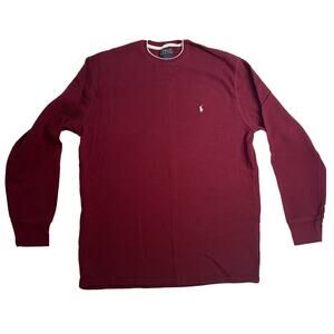 Polo Ralph Lauren Long Sleeve Shirt Men 2XL Waffle Knit Burgundy White Pony Logo